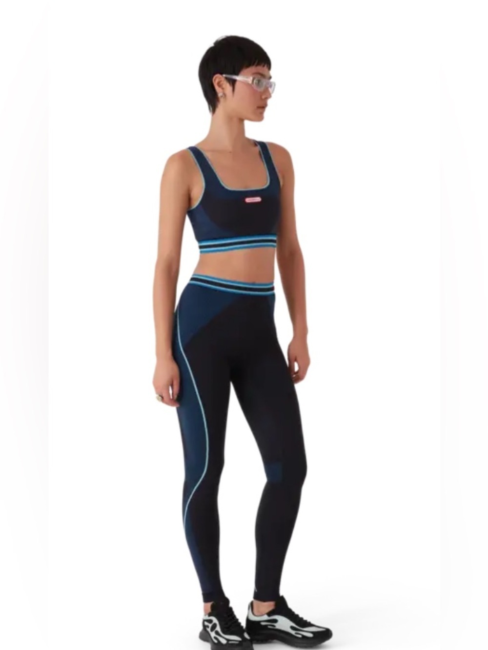 Casablanca logo bralette leggings set blue NWT